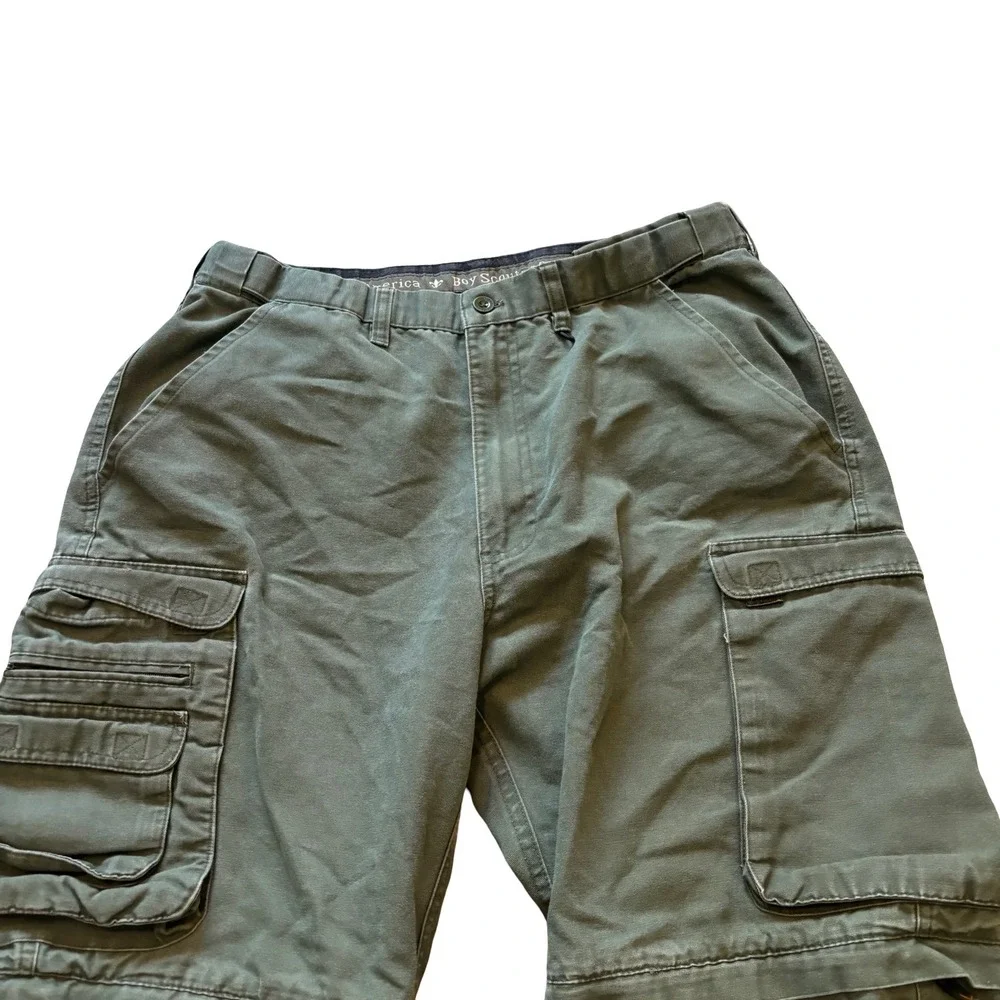 Boy Scouts of America Mens 34 Convertible Cargo Pants Olive Green Zip Off Hiking